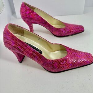 J Renee Pretty Pink Lizard Print 3 inch Covered Block Heel Pumps sz 6.5m